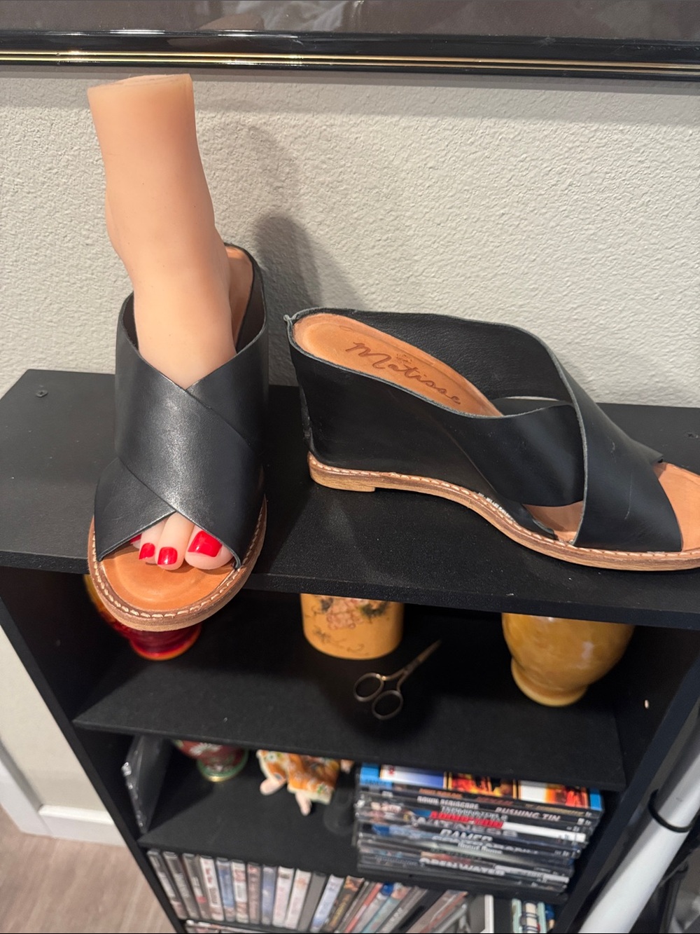 Matisse Black Leather Crossover Slide Mules